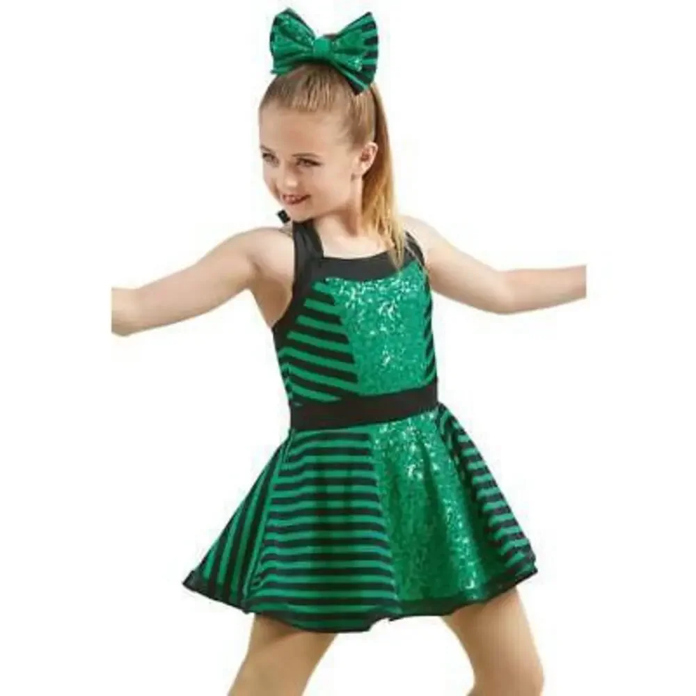 Pre-Owned Dance Costume Weissman 11087 XL Child Green Jazz Sequins